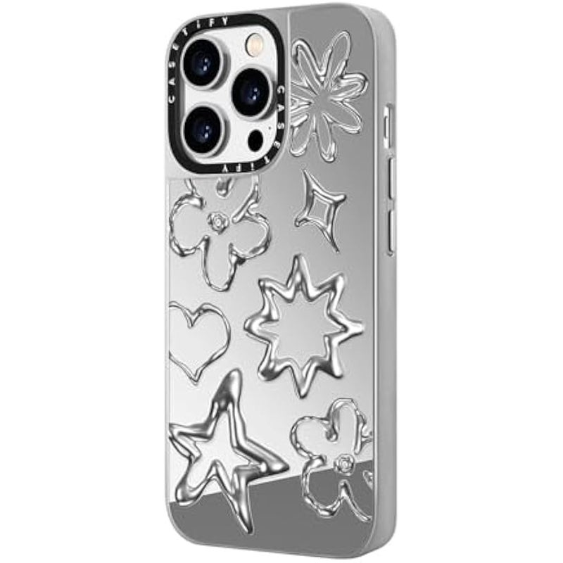 Casetify Mirror Case for iPhone 14 Pro Compatible with Magsafe - Chrome Doodles - Silver on Silver - Image 5