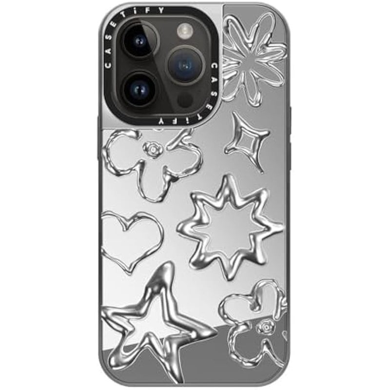 Casetify Mirror Case for iPhone 14 Pro Compatible with Magsafe - Chrome Doodles - Silver on Silver - Image 3