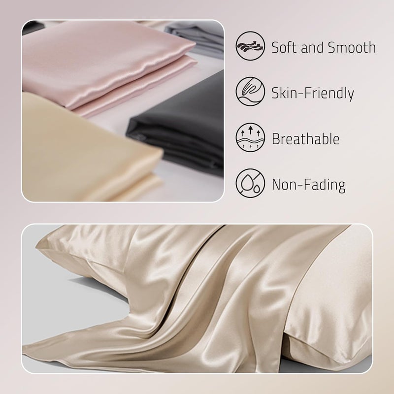 Gabire Mulberry Silk Pillowcase for Hair and Skin Prevent Acne Pillowcase Both Sides Real Silk Pillowcases Organic Silk Pillowcase with Hidden Zipper, Champagne, Standard (20"×26") - Image 2