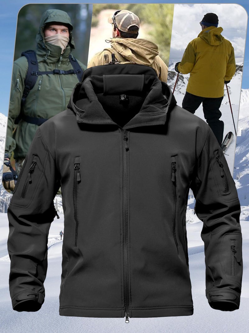 TACVASEN Men's Military Fleece Liner Rain Jackets Winter Warm Fleece Hood Softshell Tactical Waterproof Snowboard Jacket Black S - Image 2
