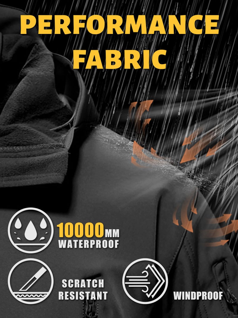 TACVASEN Men's Military Fleece Liner Rain Jackets Winter Warm Fleece Hood Softshell Tactical Waterproof Snowboard Jacket Black S - Image 3