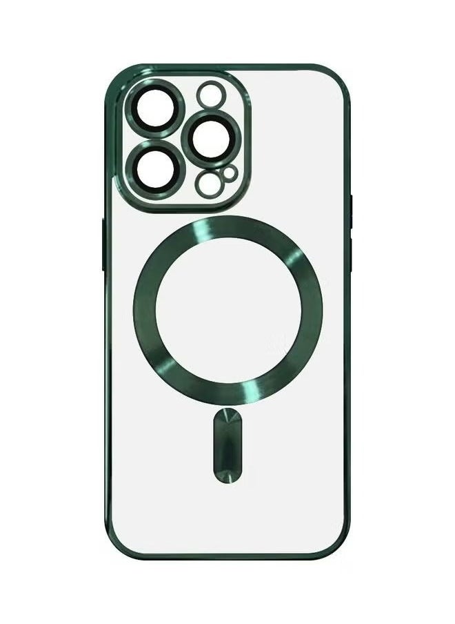 iPhone 16 Pro Max Case, Transparent Magnetic with MagSafe Wireless Charging Compatible Back Cover, Electroplating Shockproof Frame Green, Anti Drop Hard Case for iPhone 16 Pro Max, Green/ Clear