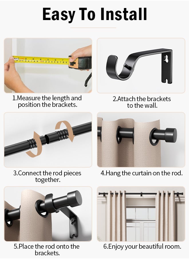 RATSAW - Curtain Rod Curtain Poles Set for Eyelet Curtains 25mm Diameter Splicing Heavy Duty Drapery Rods with Adjustable Brackets for Bedroom Living Room Office - Image 1