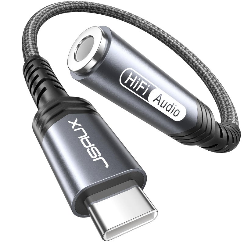 jsaux محول USB-C إلى جاك سماعة 3.5 مم، كابل دنجلي صوتي متوافق مع آيفون 16 برو ماكس، جالاكسي S24 S23 ألترا، بيكسل، آيباد برو (رمادي) - Image 2