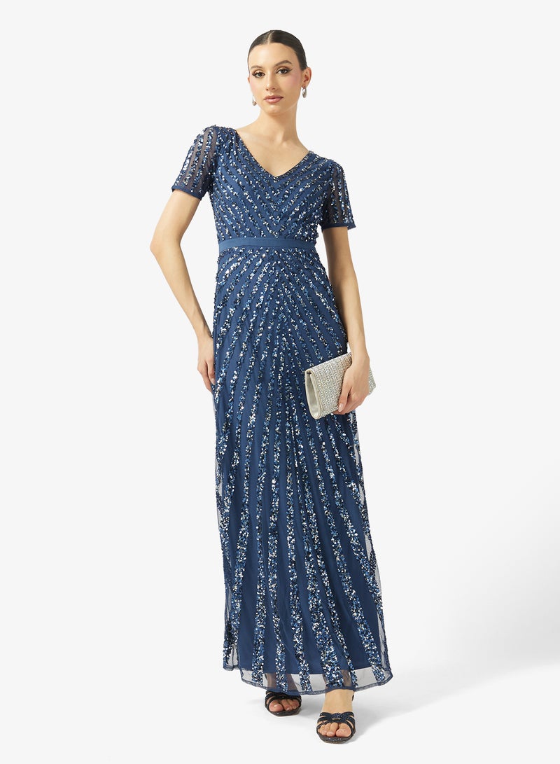 Maya Stripe Embellished Short Sleeve Maxi Dress - Image 4