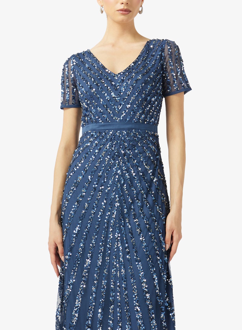 Maya Stripe Embellished Short Sleeve Maxi Dress - Image 3