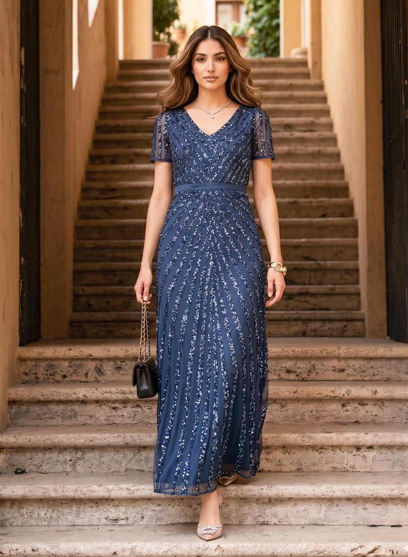 Maya Stripe Embellished Short Sleeve Maxi Dress - Image 5