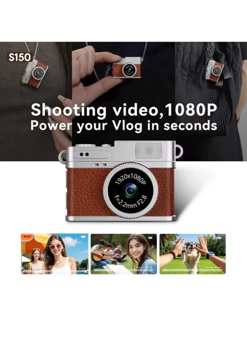 ZONBON Digital Camera 1080P Retro CCD Mini Cam with 0.96in Screen Indoor Outdoor Sports Portable Vintage Very Small Camcorder Video Cameras Recorder with 32GB Card, Brown - Image 2