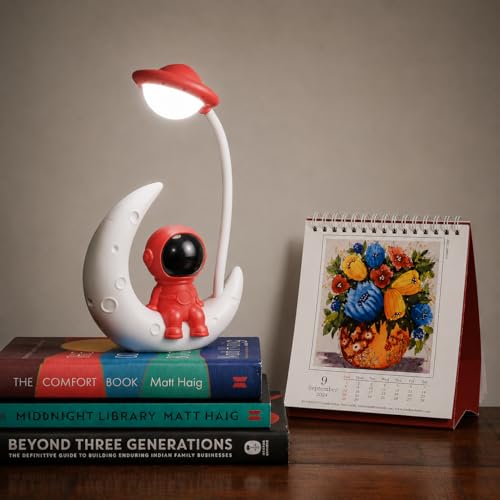 Lexton Astronaut Moon Shaped LED Study Table Lamp for Kids | Soft Eye Protection Desk Lamp with 360° Adjustable Neck for Reading, Study Table, Bedside, Night Light & Kids Room Deco - Image 1