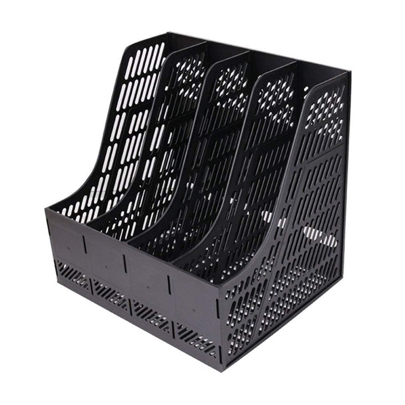 DIVHUK Desktop Bookshelf Magazine Organizer 4 Compartment Plastic Frames File Holder Dividers Document Cabinet Rack Storage Box For Office Home School- Tabletop, Step Shelf (Black) - Image 2