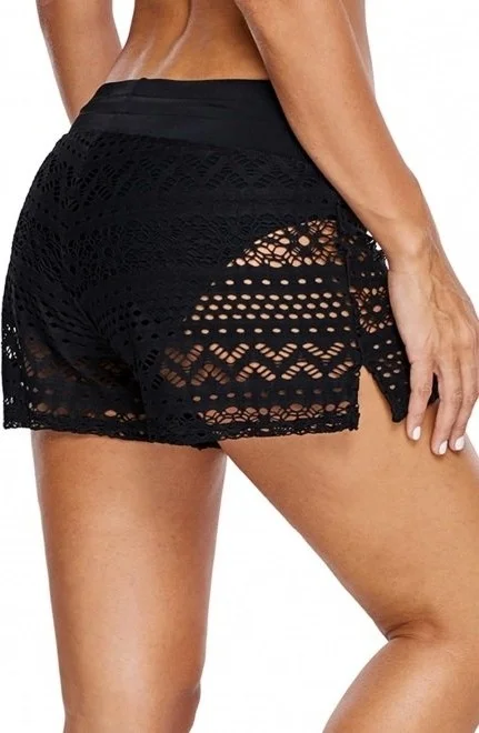 Angelsin Black Lace Marine Shorts Combined Bikini Bottom
