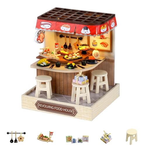 Flever Dollhouse Miniature DIY House Kit Creative Room with Furniture for Romantic Artwork Gift Revolving Food House - Image 1