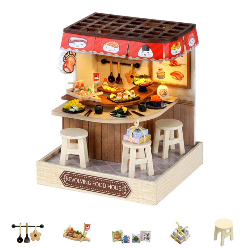 Flever Dollhouse Miniature DIY House Kit Creative Room with Furniture for Romantic Artwork Gift Revolving Food House - Image 3