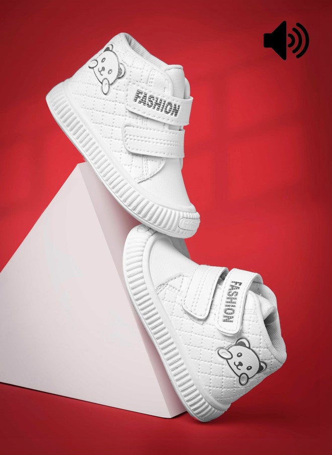 KATS Unisex Kids White Mid-Top Textured Sneakers with Velcro Closure - Image 2