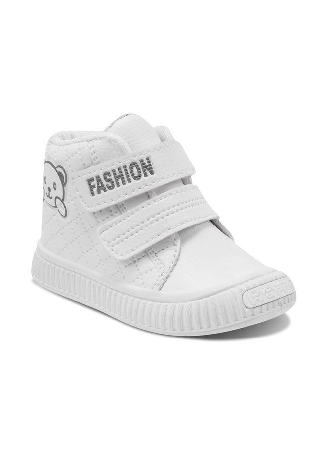 KATS Unisex Kids White Mid-Top Textured Sneakers with Velcro Closure - Image 5