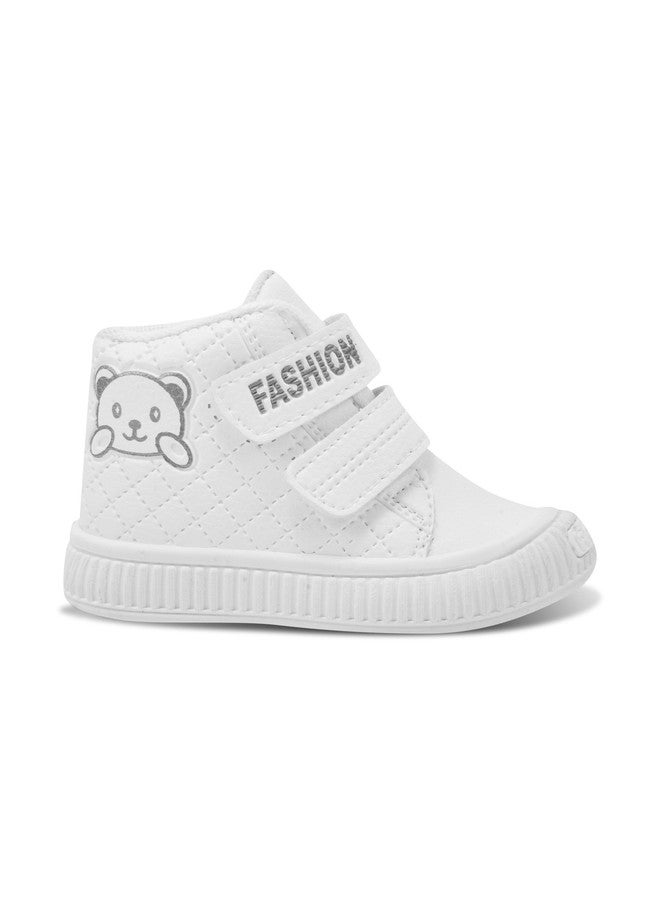 KATS Unisex Kids White Mid-Top Textured Sneakers with Velcro Closure - Image 3