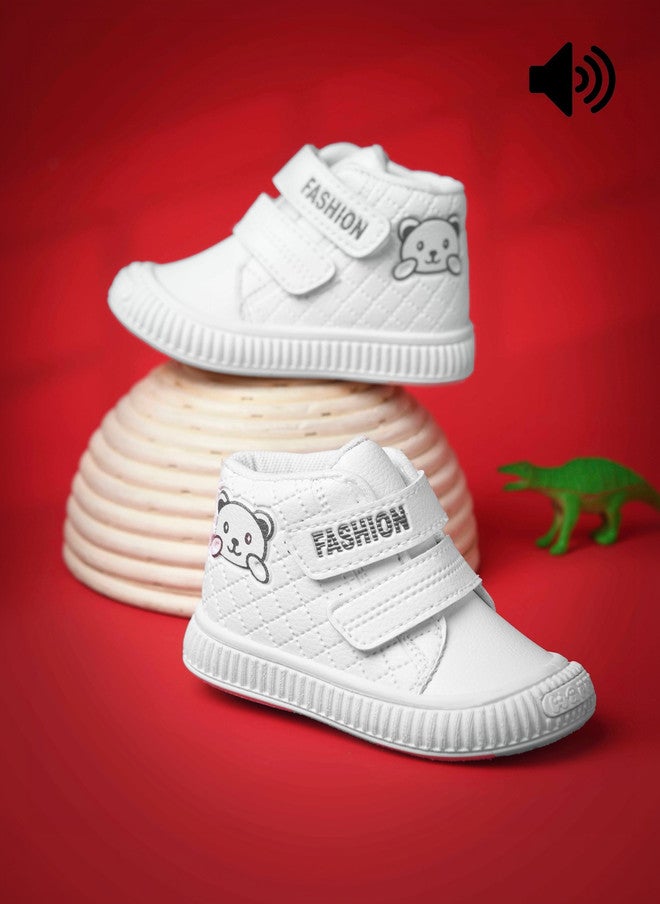 KATS Unisex Kids White Mid-Top Textured Sneakers with Velcro Closure - Image 1