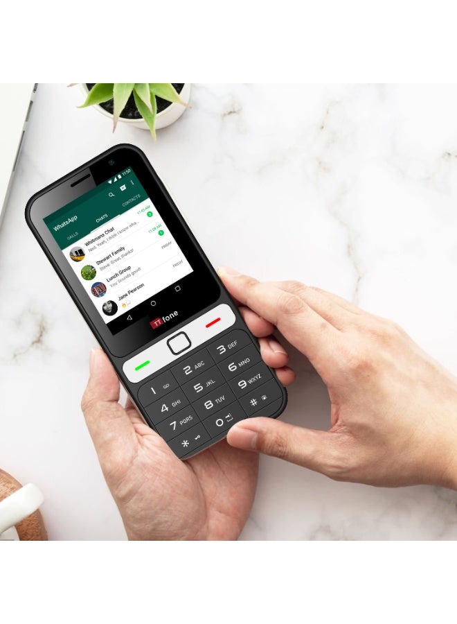 تي تي فون هاتف TTfone TT280 – هاتف محمول بسيط بتقنية 4G وتصميم تقليدي، يدعم شريحتي SIM ويعمل بنظام Android، مزود بشاشة لمس مقاس 2.8 بوصة، هاتف ذكي بنظام الدفع المسبق (مع شاحن كهربائي) - Image 3