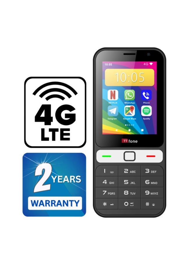 تي تي فون هاتف TTfone TT280 – هاتف محمول بسيط بتقنية 4G وتصميم تقليدي، يدعم شريحتي SIM ويعمل بنظام Android، مزود بشاشة لمس مقاس 2.8 بوصة، هاتف ذكي بنظام الدفع المسبق (مع شاحن كهربائي) - Image 2
