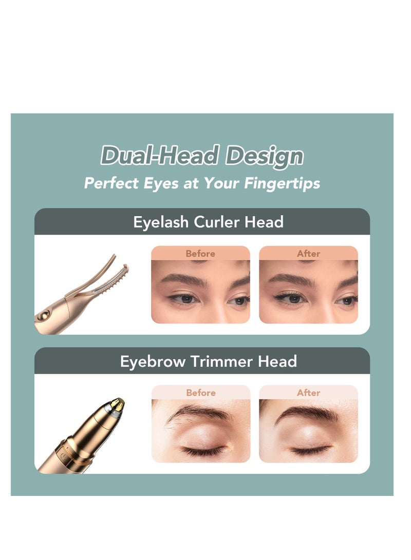 Excefore 2 in 1 Heated Eyelash Curler and Quick Eyebrow Trimmer, Portable Rechargeable Makeup Electric Eyelash Curling, Achieve Naturally Curling Eyes, Pain-Free Eyebrow Trimming, Rechargeable, Gold - Image 2