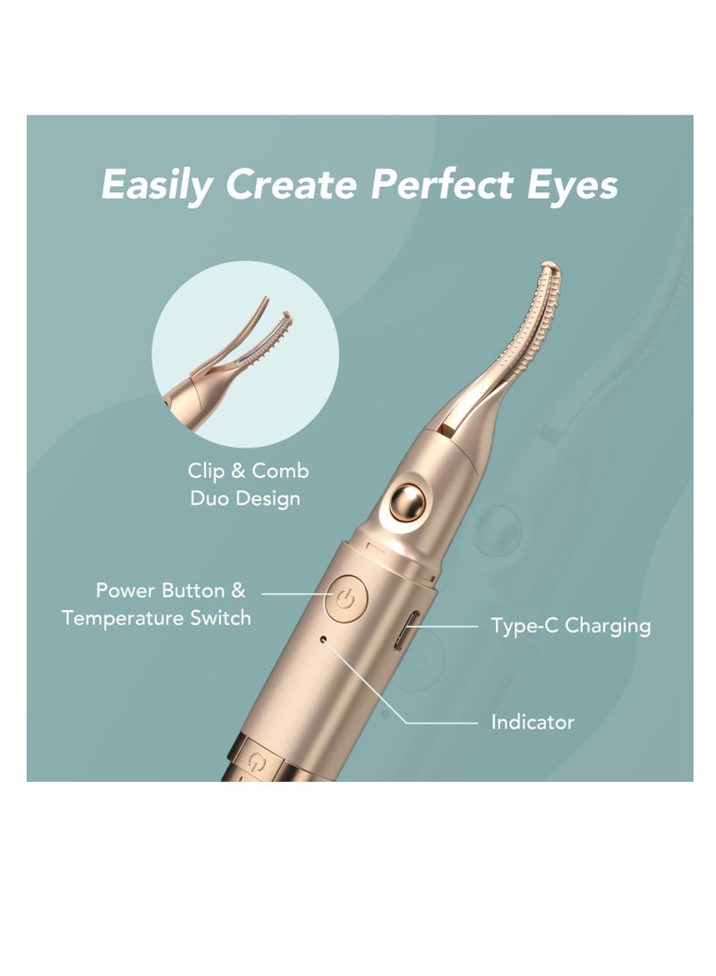 Excefore 2 in 1 Heated Eyelash Curler and Quick Eyebrow Trimmer, Portable Rechargeable Makeup Electric Eyelash Curling, Achieve Naturally Curling Eyes, Pain-Free Eyebrow Trimming, Rechargeable, Gold - Image 4
