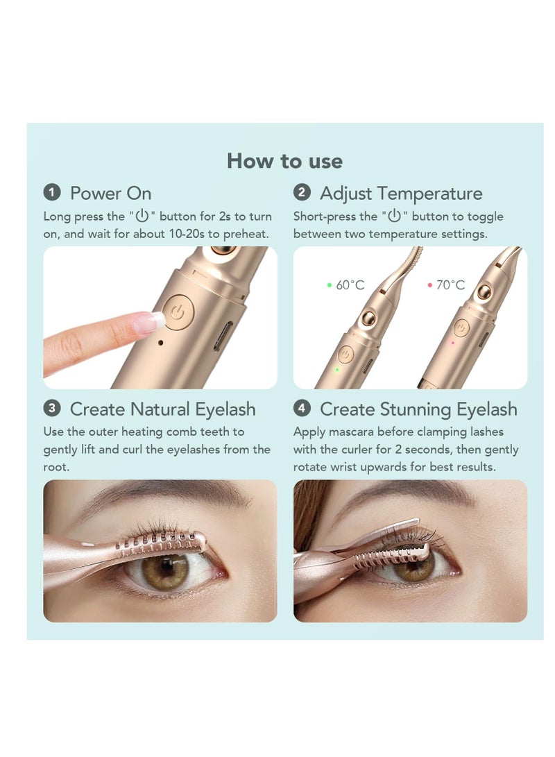 Excefore 2 in 1 Heated Eyelash Curler and Quick Eyebrow Trimmer, Portable Rechargeable Makeup Electric Eyelash Curling, Achieve Naturally Curling Eyes, Pain-Free Eyebrow Trimming, Rechargeable, Gold - Image 5