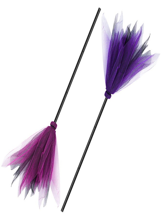 Elcoho 2 Pieces Retractable Halloween Witch Broom Plastic Splicing Broom for Witches Wizard Cosplay Broomstick Props for Halloween Costume Decoration - Image 1