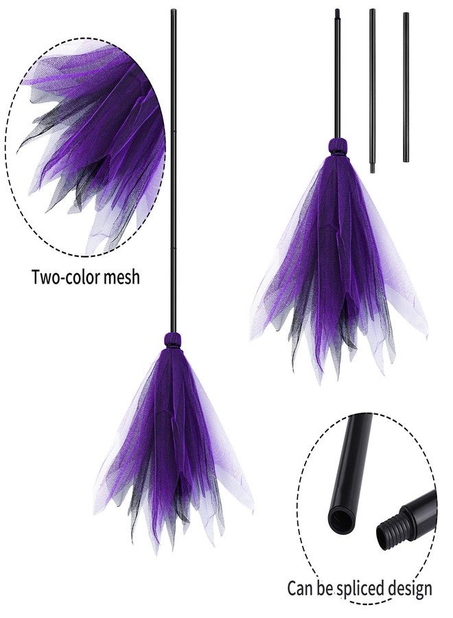 Elcoho 2 Pieces Retractable Halloween Witch Broom Plastic Splicing Broom for Witches Wizard Cosplay Broomstick Props for Halloween Costume Decoration - Image 3