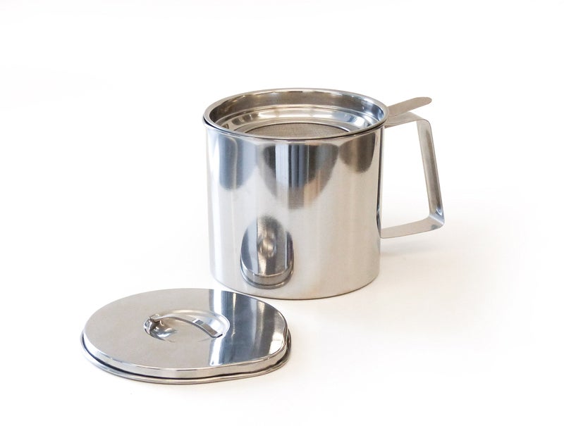 RSVP International RSVP International Endurance Stainless Steel Fryer’s Friend Pot Can, 4 Cup | For Cooking Oil, Fats, Olive Oils, Coconut Oil & More | Includes Mesh Strainer | Grease Storage | Dishwasher Safe  - Image 2