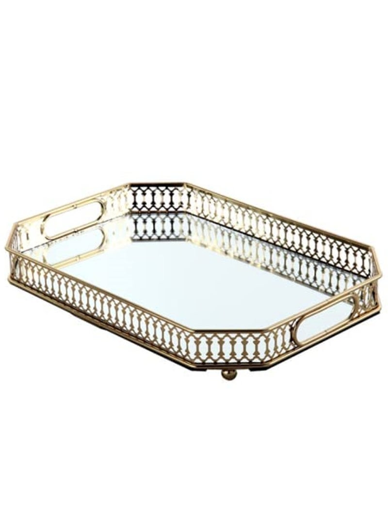 BOCFOA Vintage Gold Mirrored Vanity Tray â€“ Decorative Perfume and Makeup Organizer with Handles for Dresser, Bathroom or Jewelry Display, Large Size 13.8" X 9.6" X2.2" - Image 4