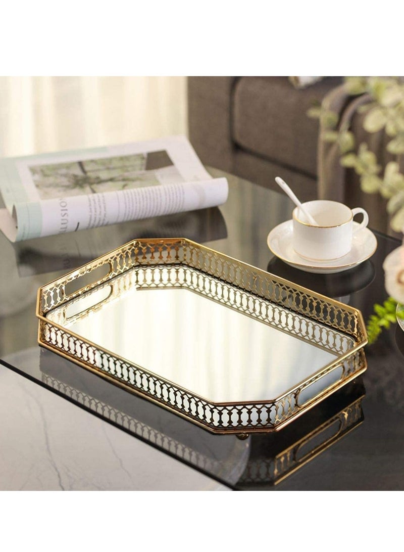 BOCFOA Vintage Gold Mirrored Vanity Tray â€“ Decorative Perfume and Makeup Organizer with Handles for Dresser, Bathroom or Jewelry Display, Large Size 13.8" X 9.6" X2.2" - Image 2