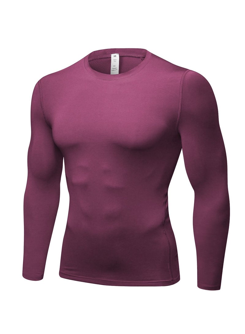 نيبمينينت Men Quick Dry Breathable Long Sleeve T-Shirt Burgundy - Image 1