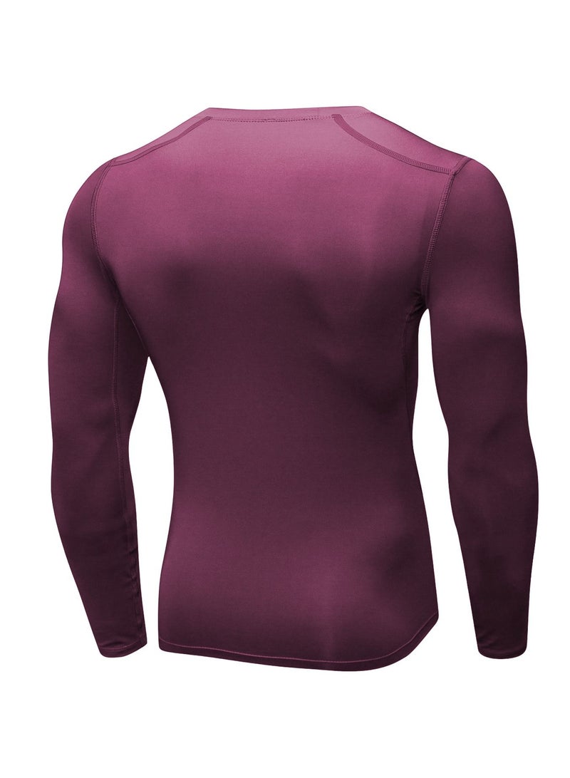 نيبمينينت Men Quick Dry Breathable Long Sleeve T-Shirt Burgundy - Image 2