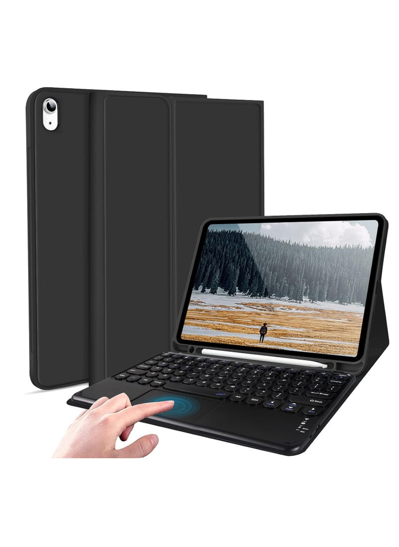 Touchpad Keyboard With Case for IPad 10.9 inch 10th Generation 2022 Bluetooth Rechargeable Keyboard with Foldable Case Pencil Slot & Adjustable Kickstand for IPad 2022 Model Black  - Image 1