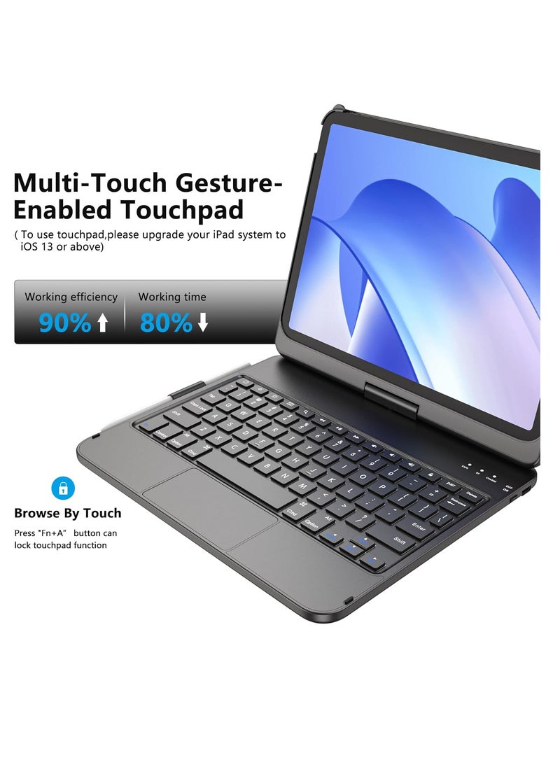 Touchpad Keyboard With Case for IPad 10.9 inch 10th Generation 2022 Bluetooth Rechargeable Keyboard with Foldable Case Pencil Slot & Adjustable Kickstand for IPad 2022 Model Black  - Image 2