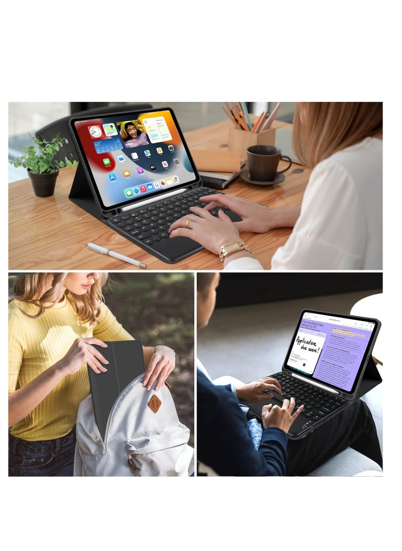 Touchpad Keyboard With Case for IPad 10.9 inch 10th Generation 2022 Bluetooth Rechargeable Keyboard with Foldable Case Pencil Slot & Adjustable Kickstand for IPad 2022 Model Black