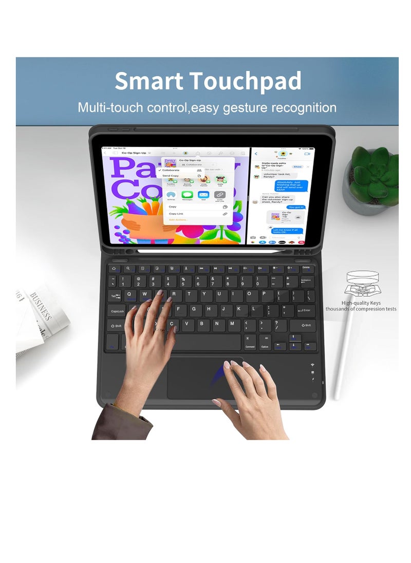 Touchpad Keyboard With Case for IPad 10.9 inch 10th Generation 2022 Bluetooth Rechargeable Keyboard with Foldable Case Pencil Slot & Adjustable Kickstand for IPad 2022 Model Black