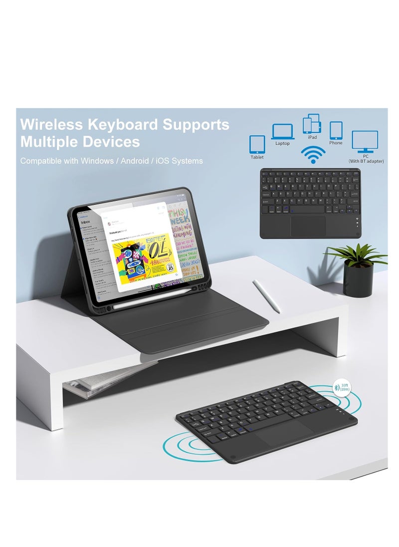 Touchpad Keyboard With Case for IPad 10.9 inch 10th Generation 2022 Bluetooth Rechargeable Keyboard with Foldable Case Pencil Slot & Adjustable Kickstand for IPad 2022 Model Black
