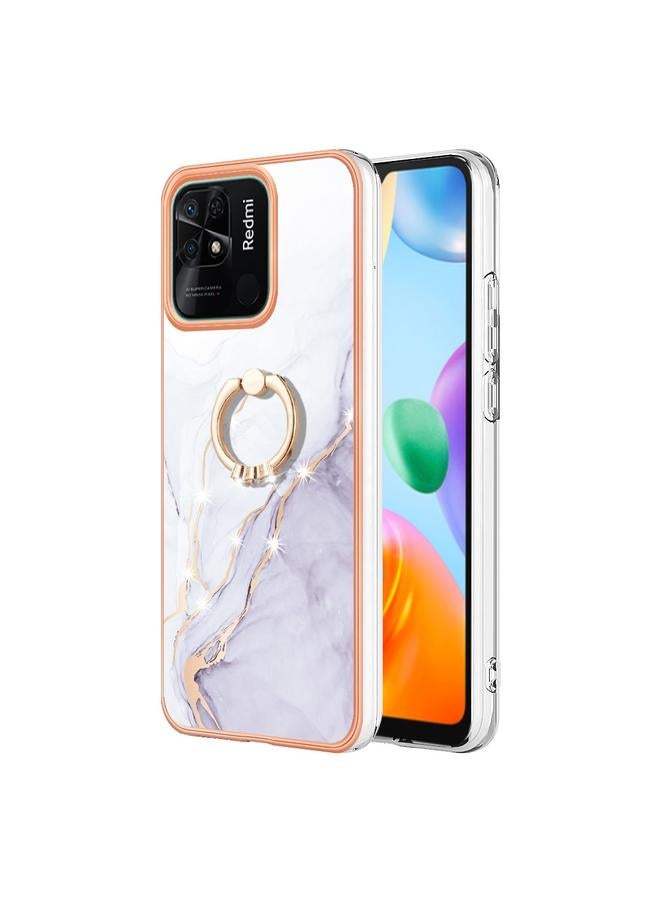 The Bros Case For Xiaomi Redmi 10C Electroplating Marble IMD TPU Phone Case with Ring Holder