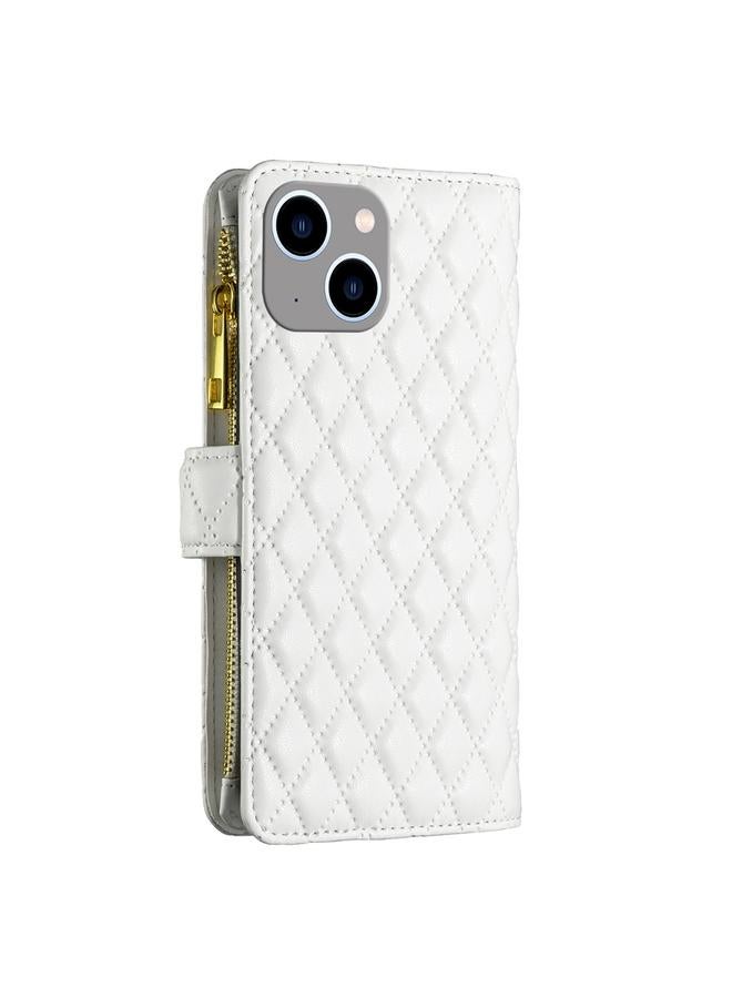 S-TOP Case For iPhone 14 Plus Diamond Lattice Zipper Wallet Leather Flip Phone Case - Image 3