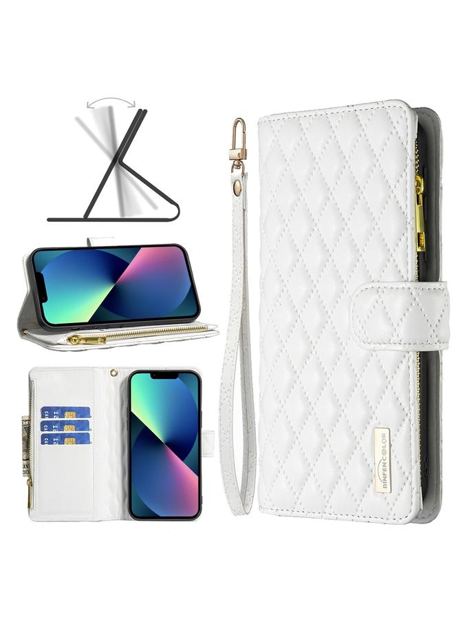 S-TOP Case For iPhone 14 Plus Diamond Lattice Zipper Wallet Leather Flip Phone Case - Image 1