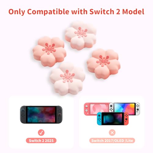 GeekShare Sakura Thumb Grips Compatible with Nintendo Switch 2 AntiSlip Silicone Switch 2 Joystick Caps with Original Design and Comfortable Grip4PCS - Image 3