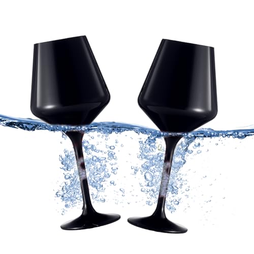 Khen Floating Wine Glasses for Pool (18 Oz | Set of 2) - Wine Glass Set That Float | Shatterproof Poolside Wine | Beach Glass | Outdoor Tritan Plastic Glassware with Stem for Patio, Picnic - Matte Black - Image 1