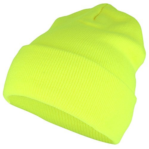 Armycrew High Visibility Neon Color Cuff Long Winter Beanie Hat - Yellow - Image 1