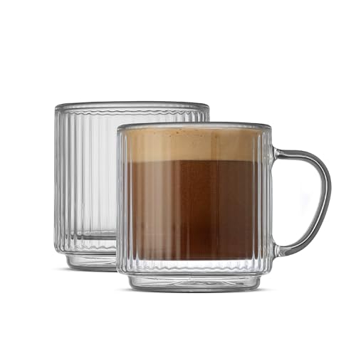 JoyJolt Haven Stackable Fluted Glass Mugs Set of 2 55oz Ribbed Double Wall Glass Coffee Mugs Stacking Insulated Coffee Cup Set also for Espresso Shot Tea Latte Macchiato Cappuccino - Image 1