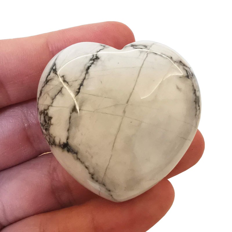 Bacatgem 1 Pcs Natural White Howlite Turquoise Palm Worry Carved Heart Love Stone157 inchs Crystals and Healing Stones