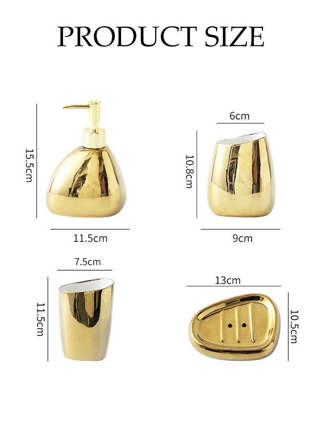 DUNISO 4 Pcs  Ceramic  Bathroom Accessories Sets Complete With Soap Dispenser,Soap Dish,Toothbrush cup and Storage tank ,Countertop Bathroom Decor(Golden) - Image 2