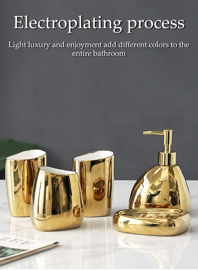 DUNISO 4 Pcs  Ceramic  Bathroom Accessories Sets Complete With Soap Dispenser,Soap Dish,Toothbrush cup and Storage tank ,Countertop Bathroom Decor(Golden) - Image 4