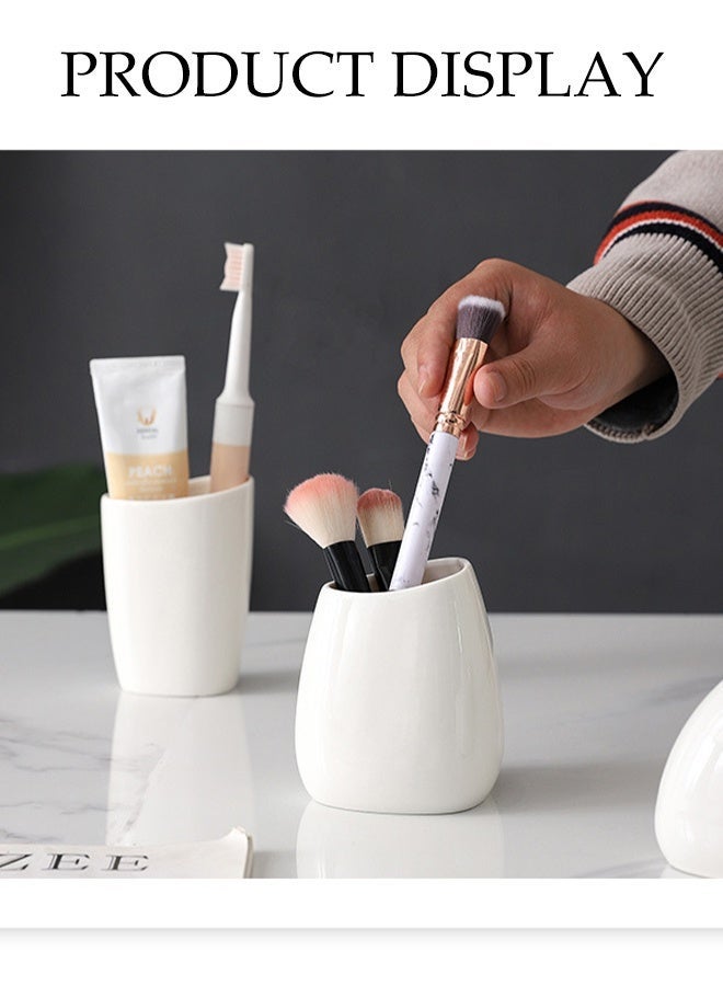 DUNISO 4 Pcs  Ceramic  Bathroom Accessories Sets Complete With Soap Dispenser,Soap Dish,Toothbrush cup and Storage tank ,Countertop Bathroom Decor(Golden) - Image 5