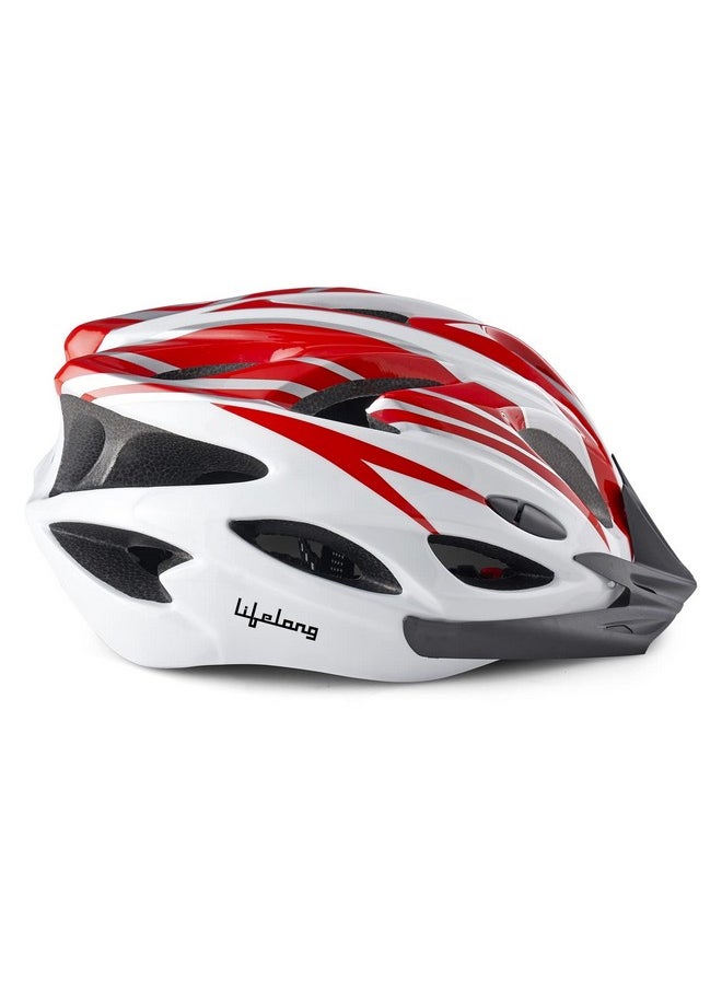 Lifelong Adjustable Cycling Helmet With Detachable Visor | Adjustable Light Weight Mountain Bike Cycle Helmet With Padding For Kids And Adults (Llfah02, Red & White, 6 Months Warranty)  - Image 1